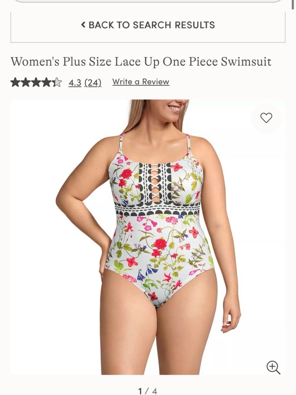 Lands' End White Floral Lace-Up One-Piece Swimsuit